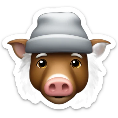 fullface wild tired brown boar in a black jacket and a black winter hat sticker