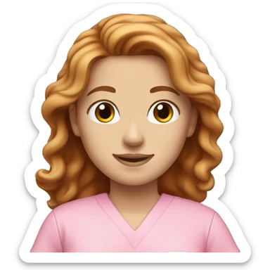 white girl. long wavy auburn hair.Pink Scrubs.  sticker