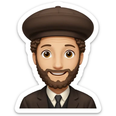 Hasidic Jewish man emoji, kippa visible, long curly payot, smiling, plain background sticker