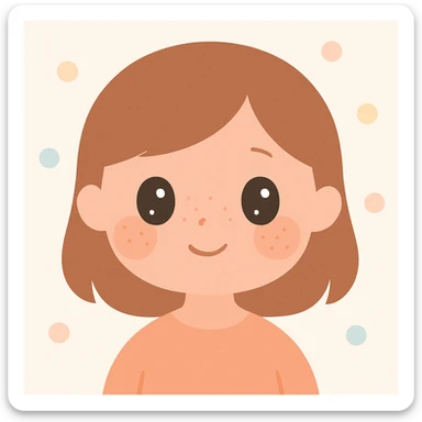 a girl with a cute peachy face, soft pastel colors, subtle freckles, shy smile, clean background sticker