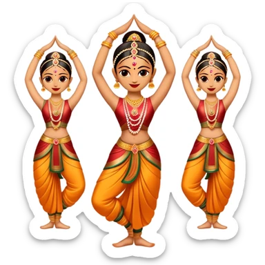 cinematic-realistic-bharatanatyam-dance-emoji,-depicted-as-an-elegant-classical-indian-dance-performance-with-graceful-poses,-intricate-costumes,-and-expressive-hand-gestures,-rendered-with-rich-textures-and-warm-dramatic-lighting sticker