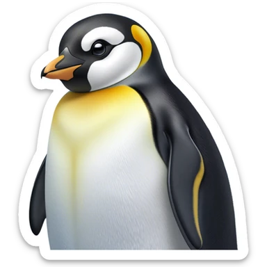 Cinematic Noble Emperor Penguin Portrait Emoji, Poised and regal, standing proudly on icy terrain with crisp black and white plumage and determined, deep-set eyes, Simplified yet sharp and sophisticated features, highly detailed, glowing with a soft, dignified polar glow, high shine, intelligent and stalwart, stylized with an air of imperial command, focused and resolute, soft glowing outline, capturing the essence of a watchful and confident arctic guardian that feels as though it could waddle out of the screen with effortless authority! sticker