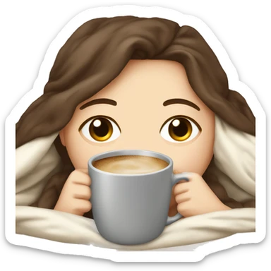 White girl brunette inside a blanket sipping coffee eyes closed sticker