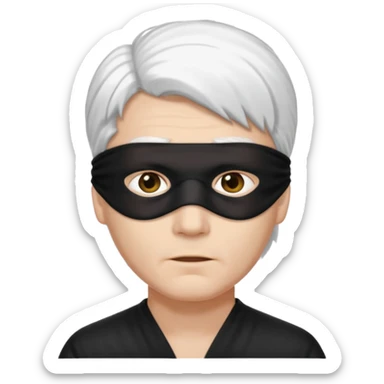 A guy with standing white hair and a black blindfold without eyeholes sticker