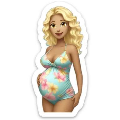 adorable pregnant blond full body women with beach-wave-hair sticker