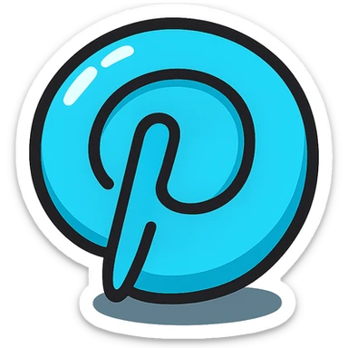 chubby blue Pinterest 'P' logo, thick black contours, strong shadows, shiny highlights, no background, soft juicy outlined style sticker