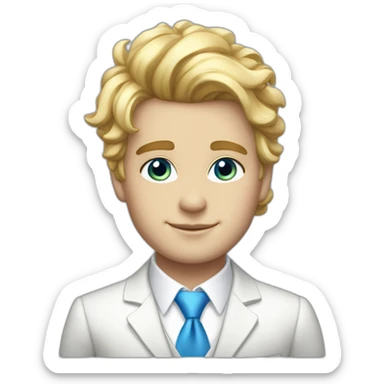Posh-boy-with-white-suit-and-blue-eyes-and-rainbow-unicorn-hair sticker