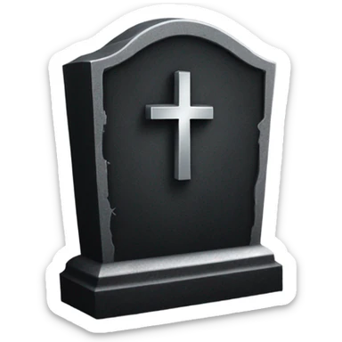 a black tombstone with the inscriptions in silver RIP and a silver heart sticker