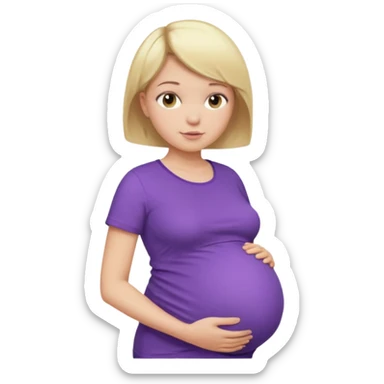 pregnant female with short hair, purple shirt, abdomen-head-neck, blond sticker