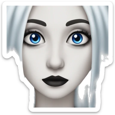 Pale white goth woman with blue eyes and long hair in trad goth makeup  sticker