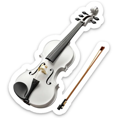 A pristine, pure white violin, highly detailed and elegant, subtle sparkle and soft glow, wearing a small festive New Year hat, animated style, 3D shading, high resolution, cheerful and festive mood, minimalistic background, perfect for Telegram premium emoji or sticker sticker