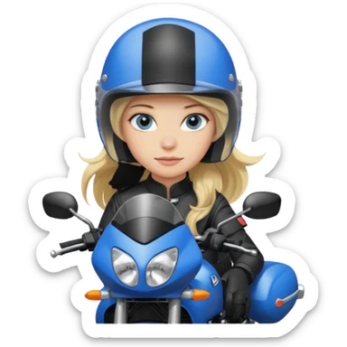 moça loira de cabelo comprido e olhos azuis com capacete em moto honda 150 preta sticker