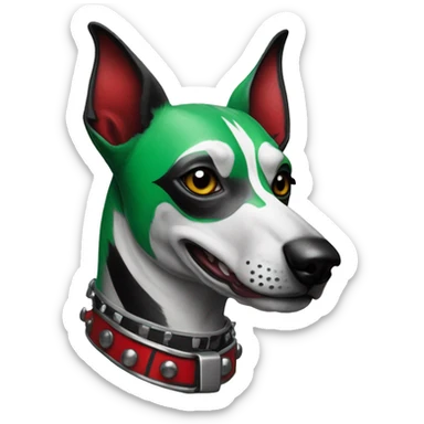 Punk dog spiked collar Green gray black red punk dog Harley Quinn as a dog mime clown harlequin facepaint tattoos punk lurcher surrealism  sticker