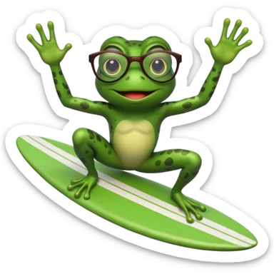 Frog with glasses on a surfboard  sticker