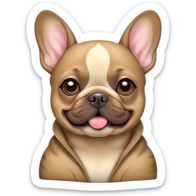 Cinematic Comical Fawn French Bulldog Portrait Emoji, Head tilted dramatically with an exaggeratedly amused expression, featuring a striking fawn coat with a subtle brindle pattern, wide, expressive dark eyes filled with playful disbelief, Simplified yet hilariously expressive features, highly detailed, glowing with a slightly sassy glow, high shine, dramatic yet playful, stylized with an air of cheeky charm, bright and endearing, soft glowing outline, capturing the essence of a spirited and over-the-top companion, so meme-worthy it feels like it could side-eye its way into internet fame instantly! sticker