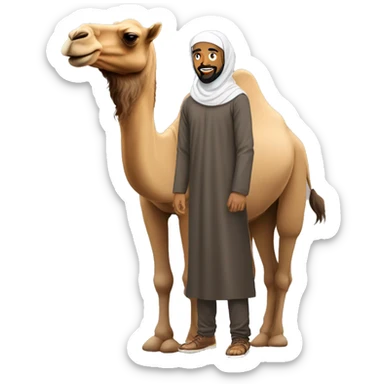 Brown Arab man with beard and hijab next to a camel sticker