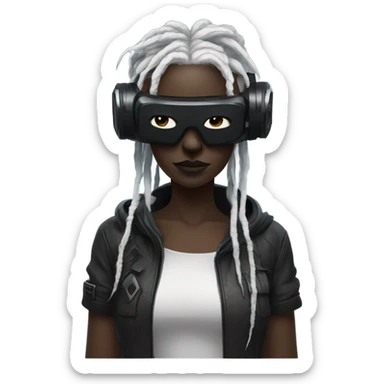 cyberpunk woman, black skin, white dreadlocks, wearing RGB vr headset sticker