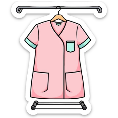 light pink medical scrubs uniform hanging on rack without any person sticker