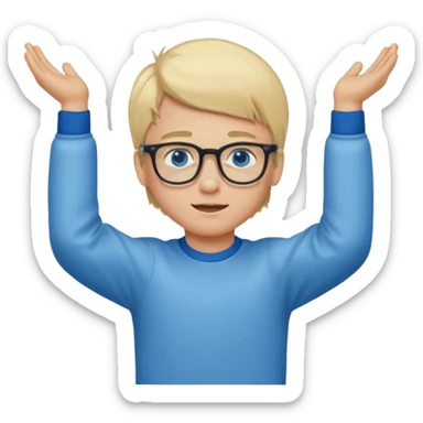 Wygeneruj mi emotke chłopaka o włosach blond z niebieskimi oczami w okularach w trakcie podciągania na drążku sticker