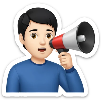man with black hair using a megaphone sticker