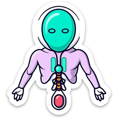 Silver semi-transparent capsule floating next to an ethereal glowing immune system figure, with a small shining shield over a luminous thyroid gland sticker