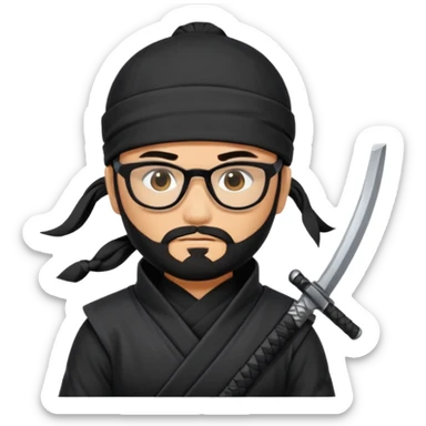 Man with black hair and beard wearing glasses in a ninja costume.  sticker