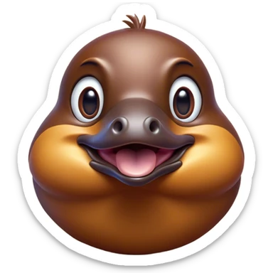Cinematic Comical Platypus Portrait Emoji, Head tilted dramatically with an exaggeratedly amused expression, featuring a striking, glossy brown fur with a whimsically flat duckbill and wide, expressive eyes full of playful disbelief, Simplified yet hilariously expressive features, highly detailed, glowing with a slightly sassy glow, high shine, dramatic yet playful, stylized with an air of cheeky aquatic mischief, bright and endearing, soft glowing outline, capturing the essence of a spirited and over‐the‐top platypus, so meme‐worthy it feels like it could quack its way into internet fame instantly! sticker