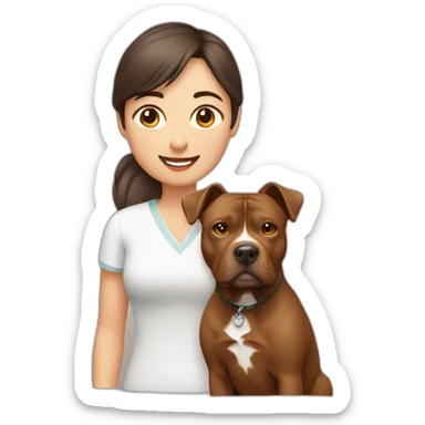 man and Chinese lady with brown Staffordshire terrier dog sticker