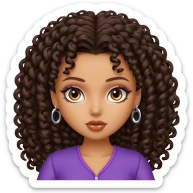 pretty bratz baddie, dark brown curly head, tan skin sticker