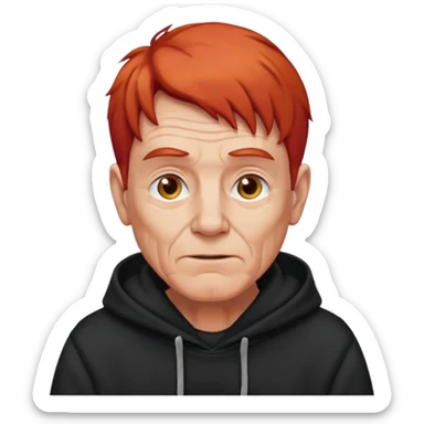 old manwith red hair and black hoodie sticker