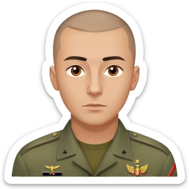 russian with buzzcut hair and military shirt with brown eyes and perfect jawline  sticker
