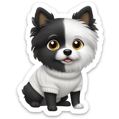 Black pomiranian spitz wearing White sweater sticker
