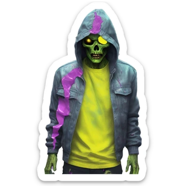 Zombie_ Vaporwave black holographic oilslick zombie yellow caution tape sticker