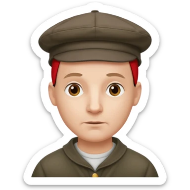 a bald man wearing a old english style cap looking hopeful sticker