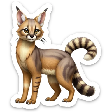 Colorful dark black gloomy spooky pointy foggy smoky points-marked glorious hyper-realistic exotic cute cool beautiful beautiful fantasy-caracal-civet-genet-sergal-vernid-Cacomistle-Trico-oncilla-animal-Fakémon-hybrid-fursona (full body) sticker
