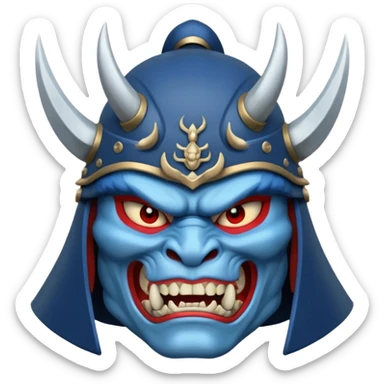blue oni with samurai helmet face sticker