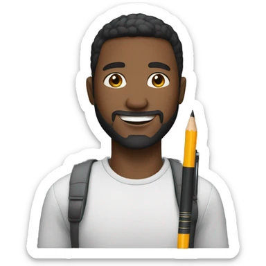 smiling black man with short hair and short beard with a pencil on his hand sticker