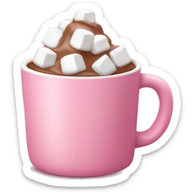 Hot chocolate with marshmallows in a little pink coffee cup sticker