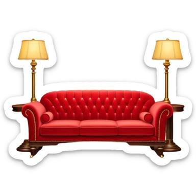 A red sofa, a sofa in a lobby, with a cute lamp to the side sticker