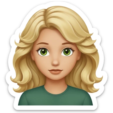 Pretty white girl with blonde wavy hair brownish green eyes and a cute body sticker