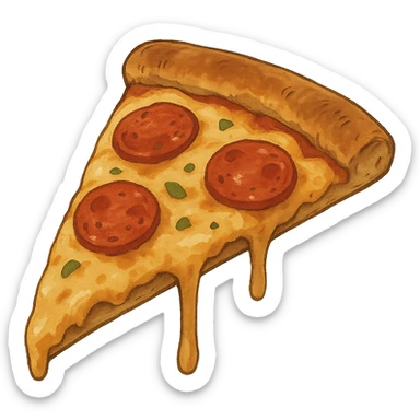 ghibli style illustration of a pizza slice sticker