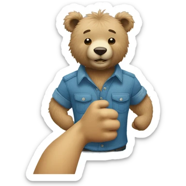 Skinny blue fuzzy bear wearing a work shirt and giving a fist bump sticker