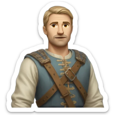 a man of Slavic appearance looks to the side at full height sticker