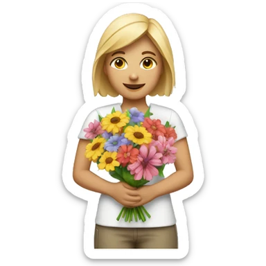 A bouquet of flowers in the hands of a florist (woman) sticker
