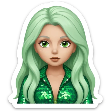 Jesy Nelson from Little Mix with long white hair, green sequin outfit sticker