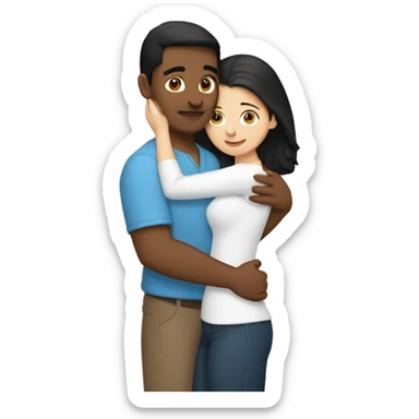 Lovers hugging each other. Indian man, short black hair. White woman, blue eyes and brown hair sticker
