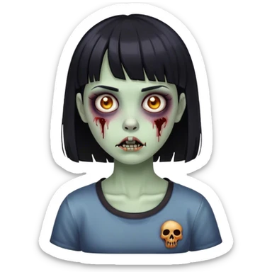girl zombie with black hair and short bangs  sticker