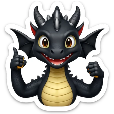 fully black dragon with white background and holding a talon up as a thumbs up…. Smiling at the screen close up. sticker