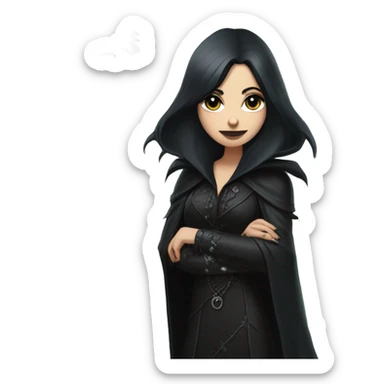 the morrigan goth woman version vines style furr robe stylish boots, perfect eyes, raven on hand, green vines decor on ground sticker