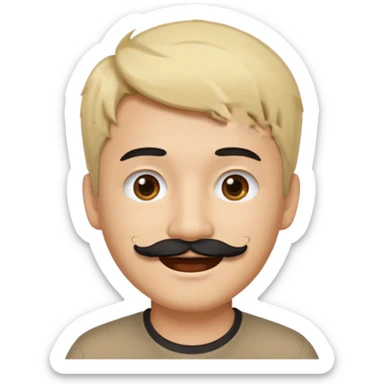 Asian man with a black mustache and short messy blond hair, emoji style, smiling sticker